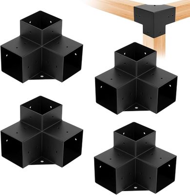 طقم دعامات بيرجولا حديثة في الهواء الطلق، مجموعة قاعدة عمود خشبية مع دعامات فولاذية، أحجام معيارية، مجموعات دعامات بيرجولا